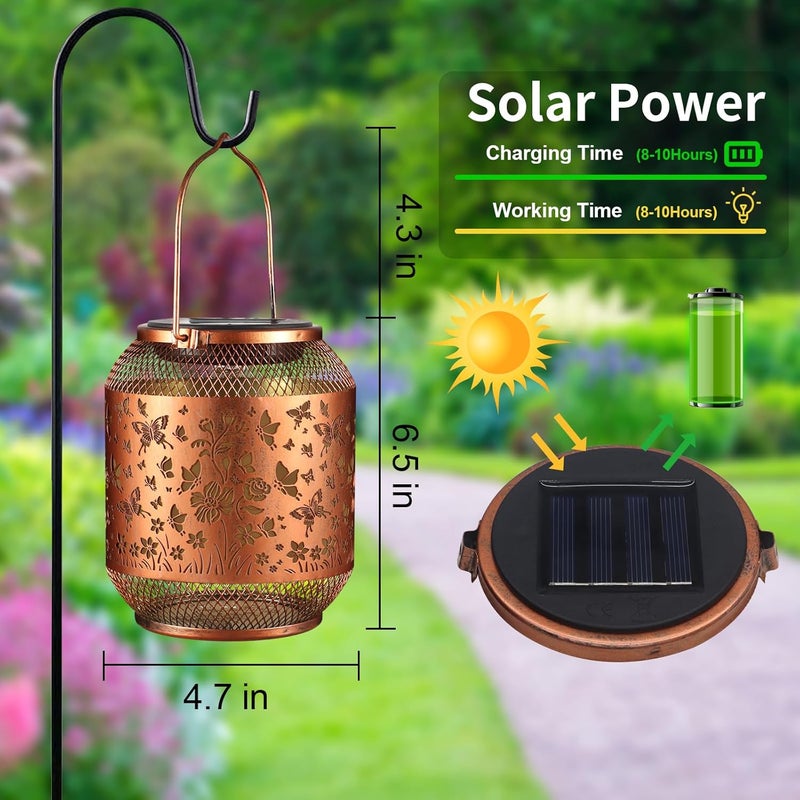 Doogarden Butterfly Solar Lanterns Outdoor, Birthdays Gifts for Women Mom Grandma, Metal Waterproof Hanging Hollow Out Garden Decorative Solar LED Light for Yard, Patio, Lawn, Porch, Backyard - Image 4